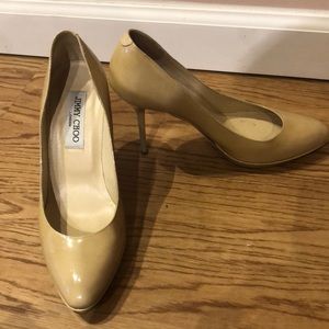 Jimmy Choo nude patent leather heels